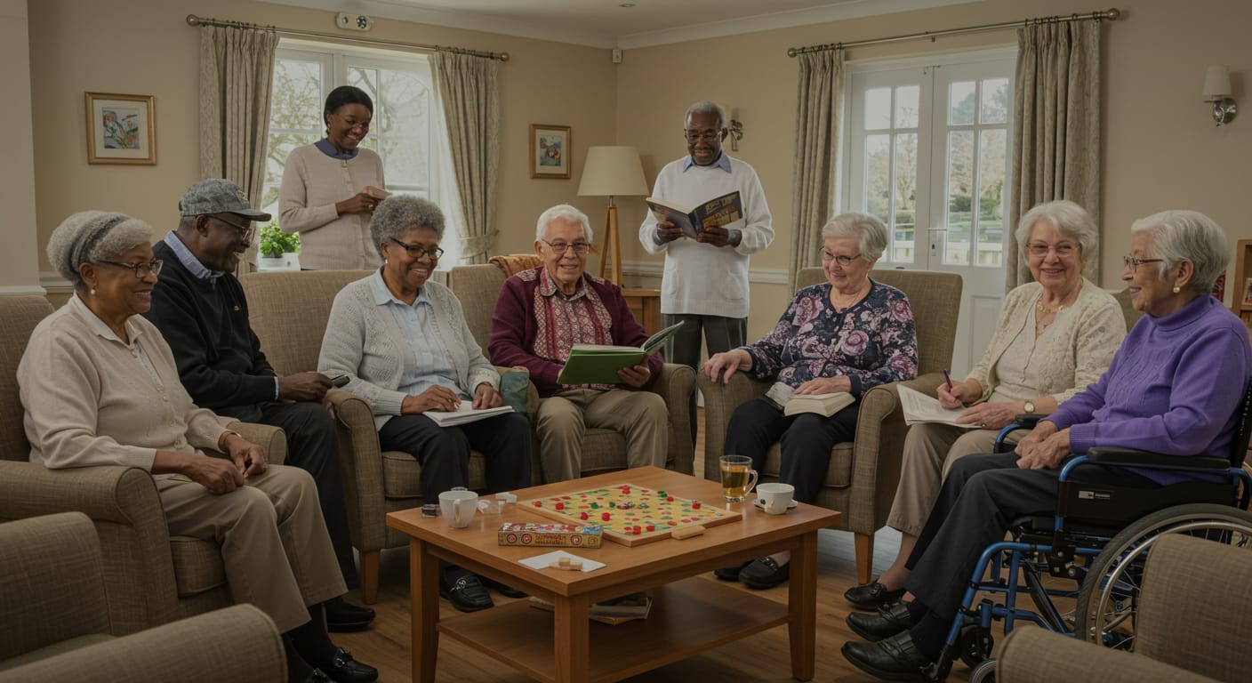 group of elderly people socialising